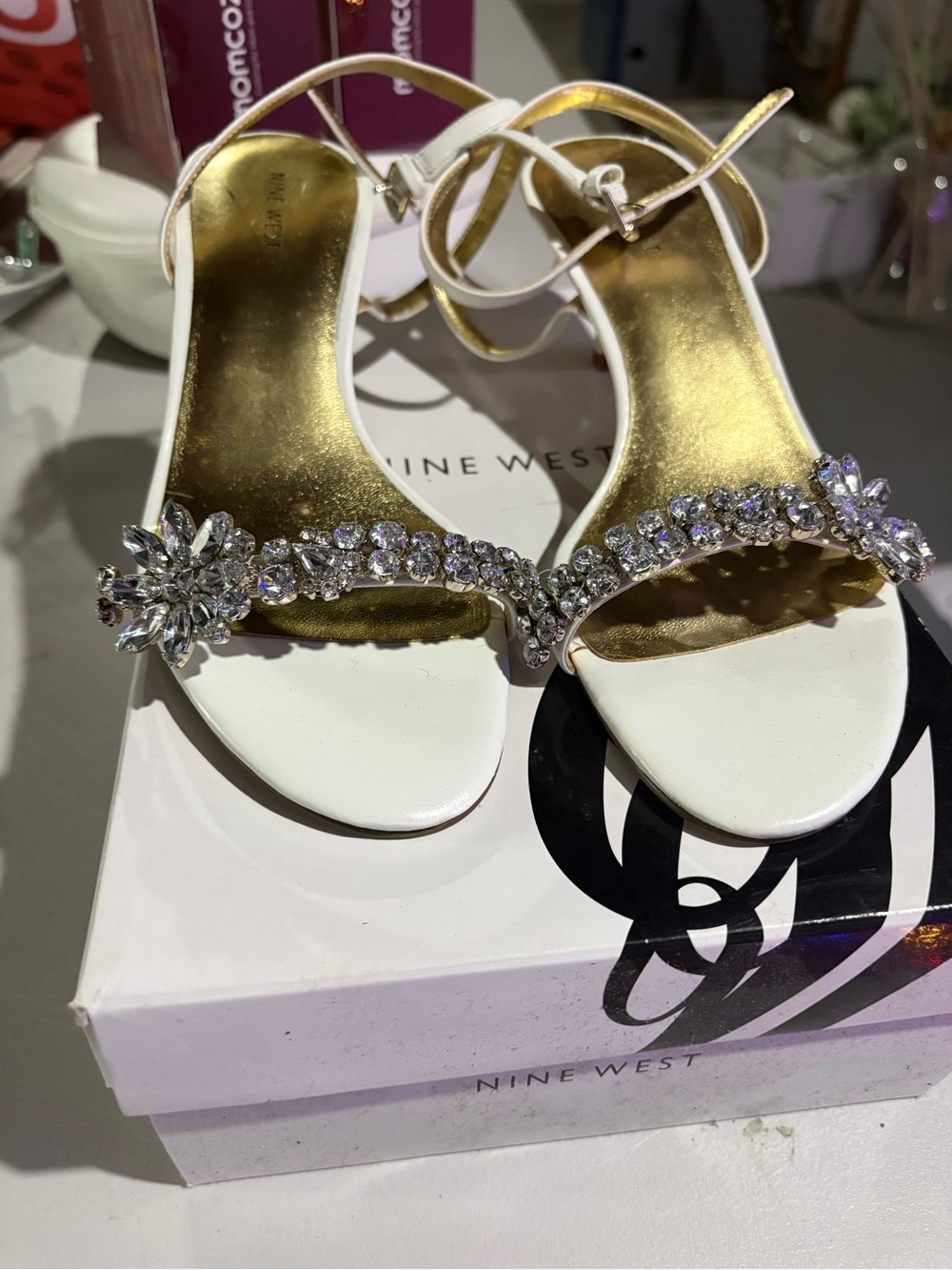 Nine West Women's White Crystal-Strap Dress kitten heels - Picture 2 of 5